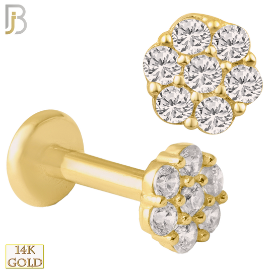 14-LB28 - 14k Yellow Gold 4mm Round Flower with Multi Zircon Labret image 0