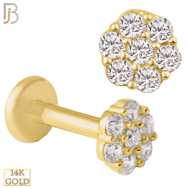 14-LB28 - 14k Yellow Gold 4mm Round Flower with Multi Zircon Labret image 0