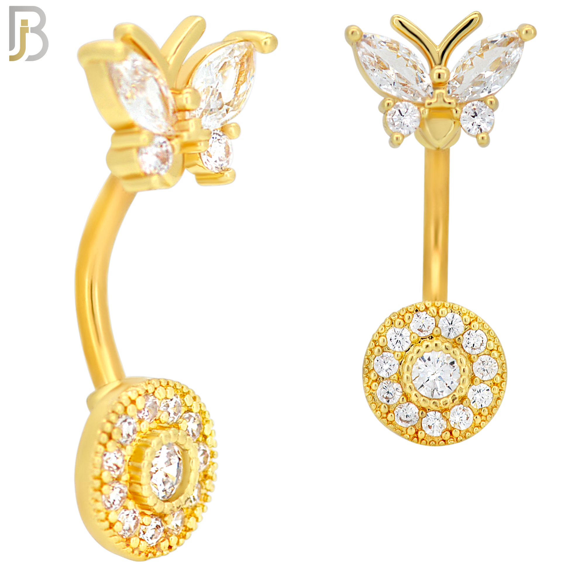 NB30 - 316L Stainless Steel Round with CZ and Butterfly Top Banana Belly Navel Ring image 2