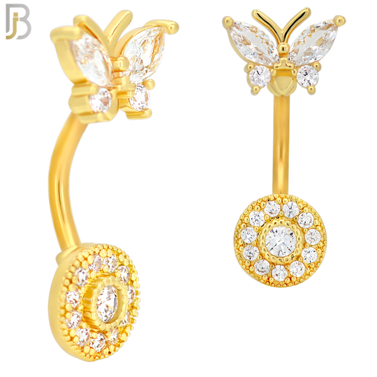 NB30 - 316L Stainless Steel Round with CZ and Butterfly Top Banana Belly Navel Ring image 2