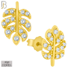925-ES146 - .925 Sterling Silver Leaf Design with Zircon Design Earring Stud image 2