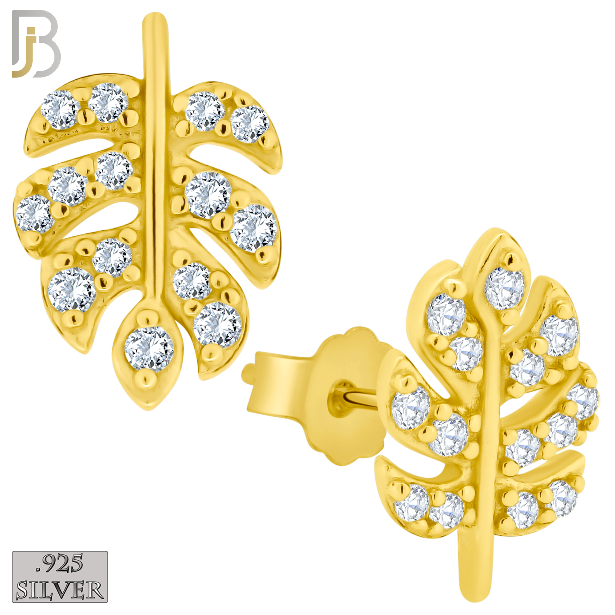 925-ES146 - .925 Sterling Silver Leaf Design with Zircon Design Earring Stud image 2