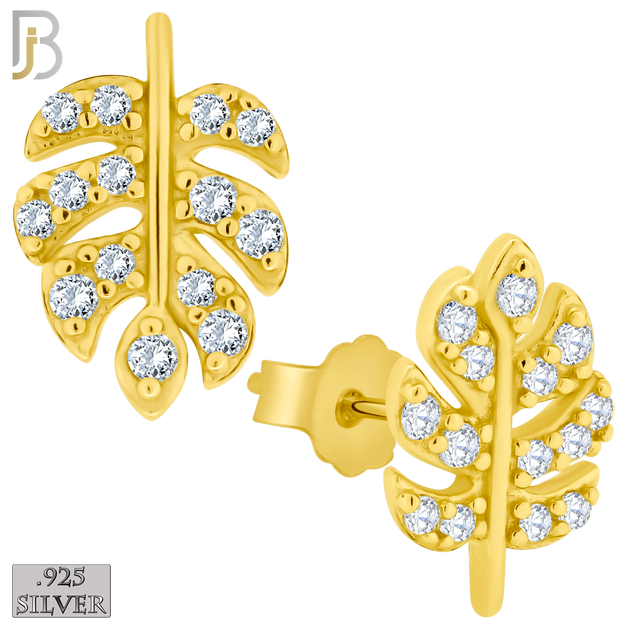 925-ES146 - .925 Sterling Silver Leaf Design with Zircon Design Earring Stud image 2