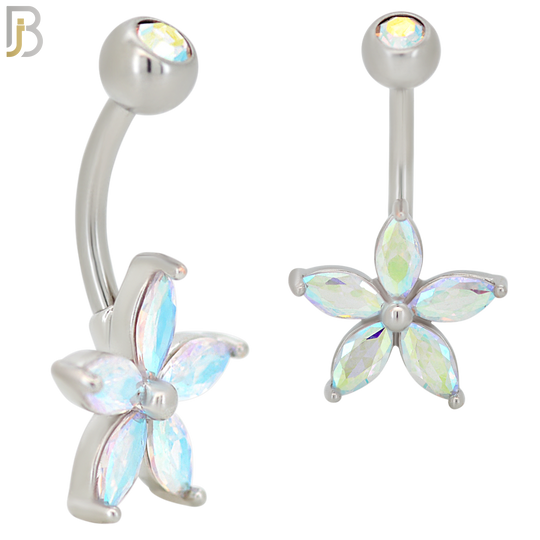NB37 - 316L Stainless Steel Star Flower Zircon Banana Belly Navel Ring image 2