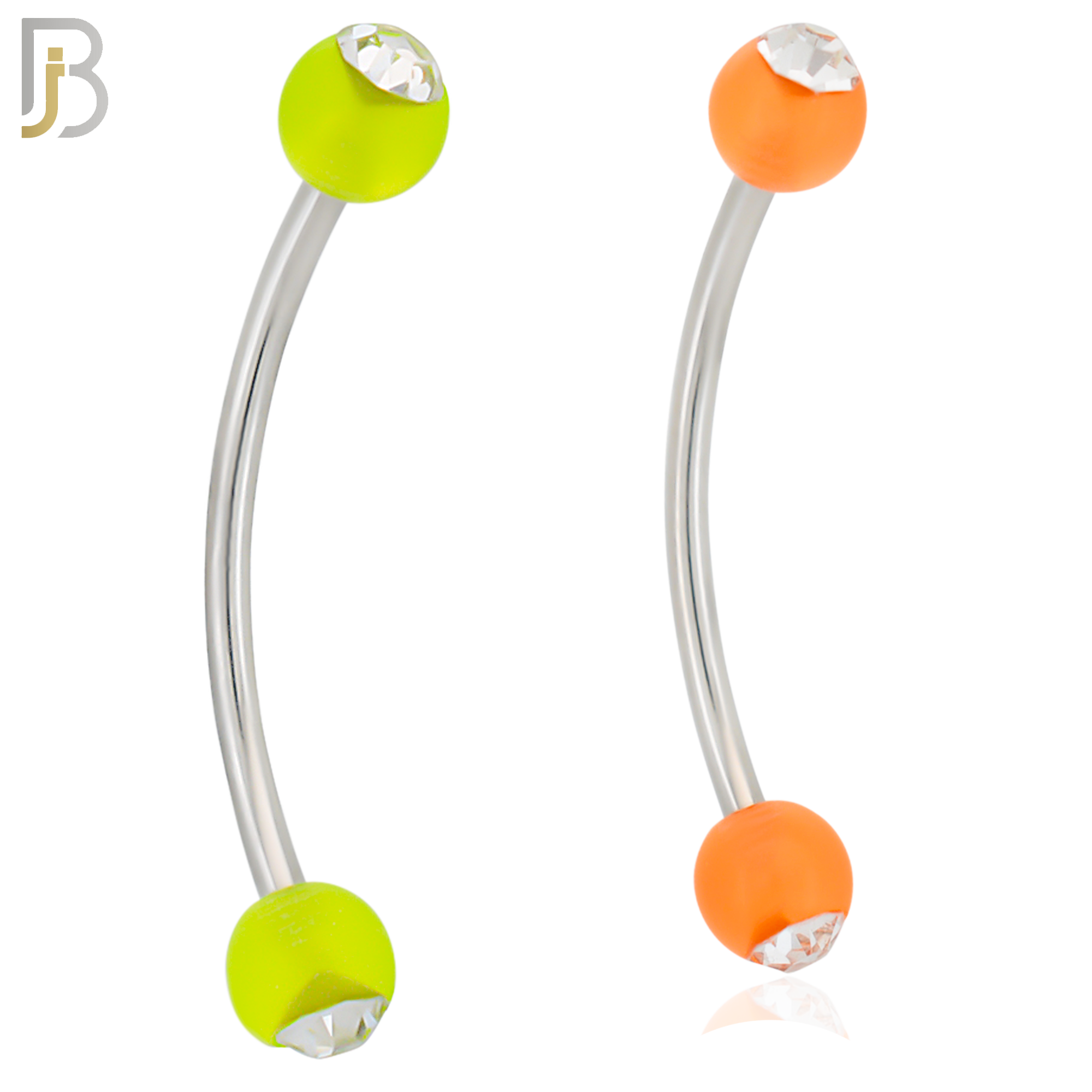 EC07G - 316L Surgical Steel Glow in the Dark Acrylic Ball with Clear Zircon Curved Barbell Externally Threaded (PACK OF 6) image 0