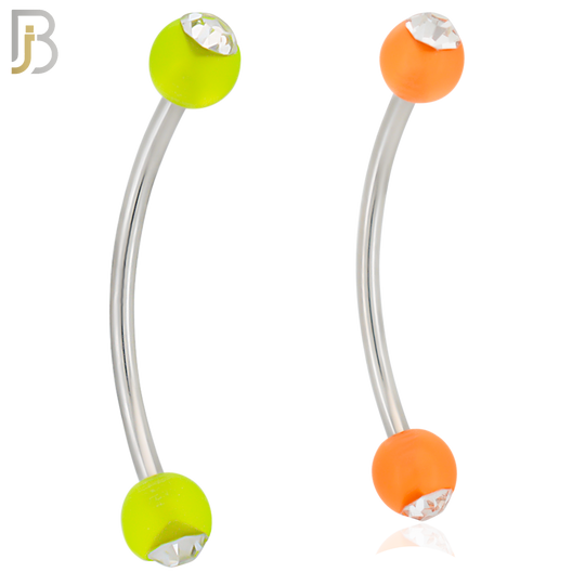 EC07G - 316L Surgical Steel Glow in the Dark Acrylic Ball with Clear Zircon Curved Barbell Externally Threaded (PACK OF 6) image 0