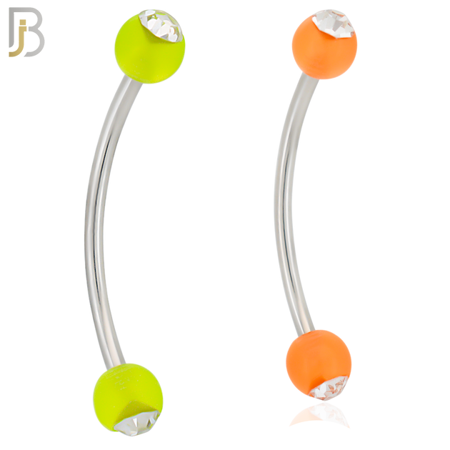 EC07G - 316L Surgical Steel Glow in the Dark Acrylic Ball with Clear Zircon Curved Barbell Externally Threaded (PACK OF 6) image 0
