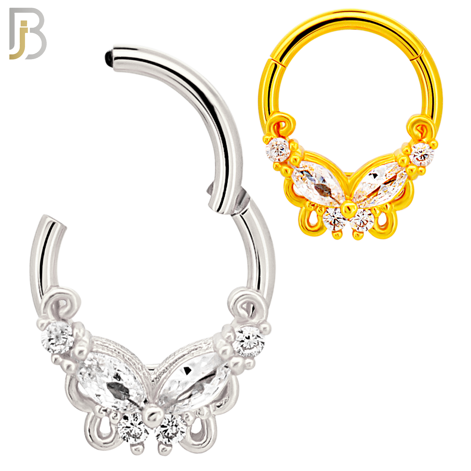 CT123 - 316 Surgical Steel Butterfly with CZ Hinged Hoop (Pack of 6) image 0