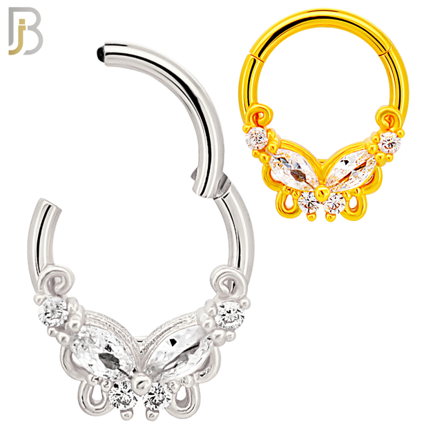 CT123 - 316 Surgical Steel Butterfly with CZ Hinged Hoop (Pack of 6) image 0