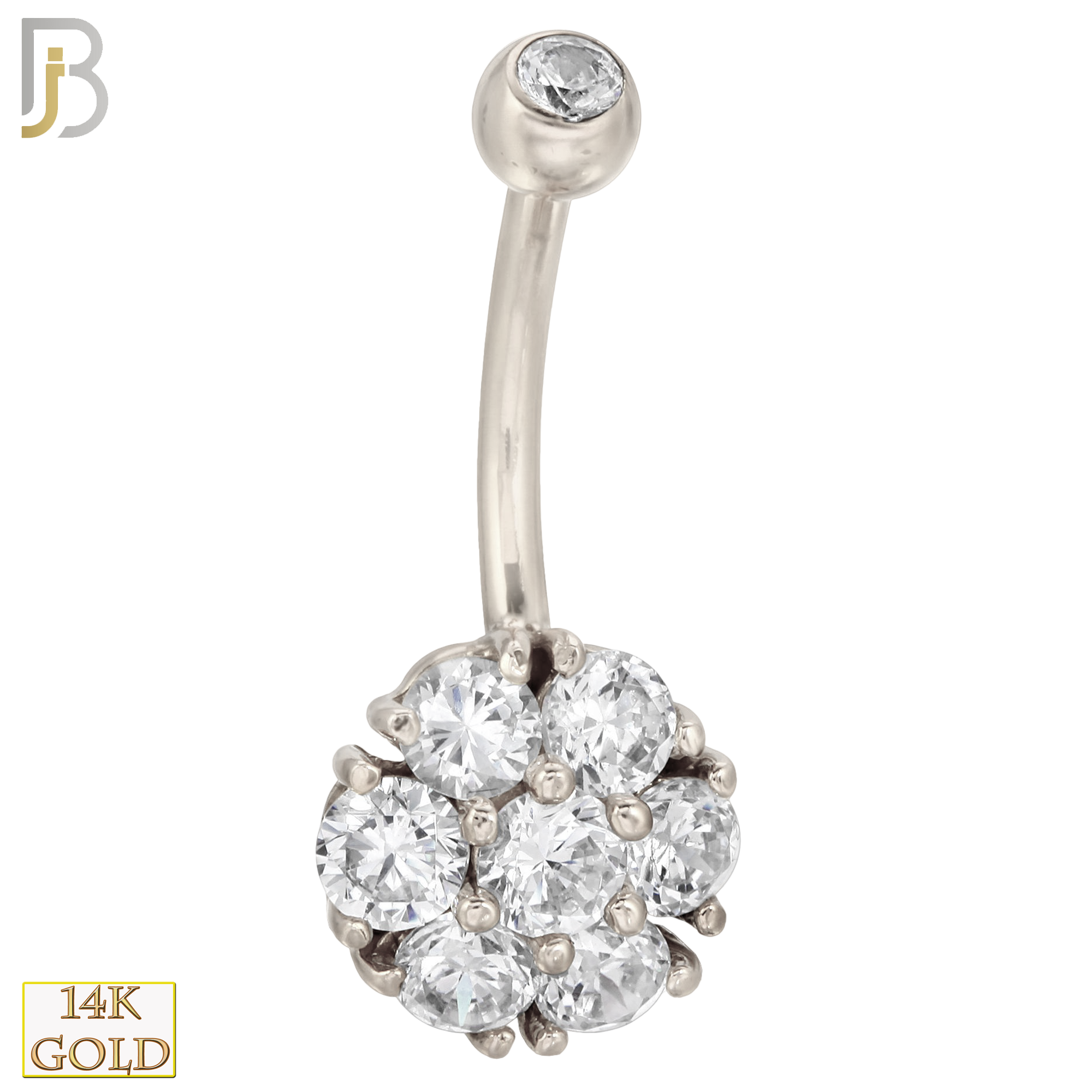 14-NB05 - 14k Solid Gold Banana Belly Ring with 10mm Flower Design image 1