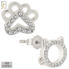 925-ES217 – Push back - .925 Sterling Silver Cat Head and Paw Mismatched Design Earring Stud with Zircon image 1