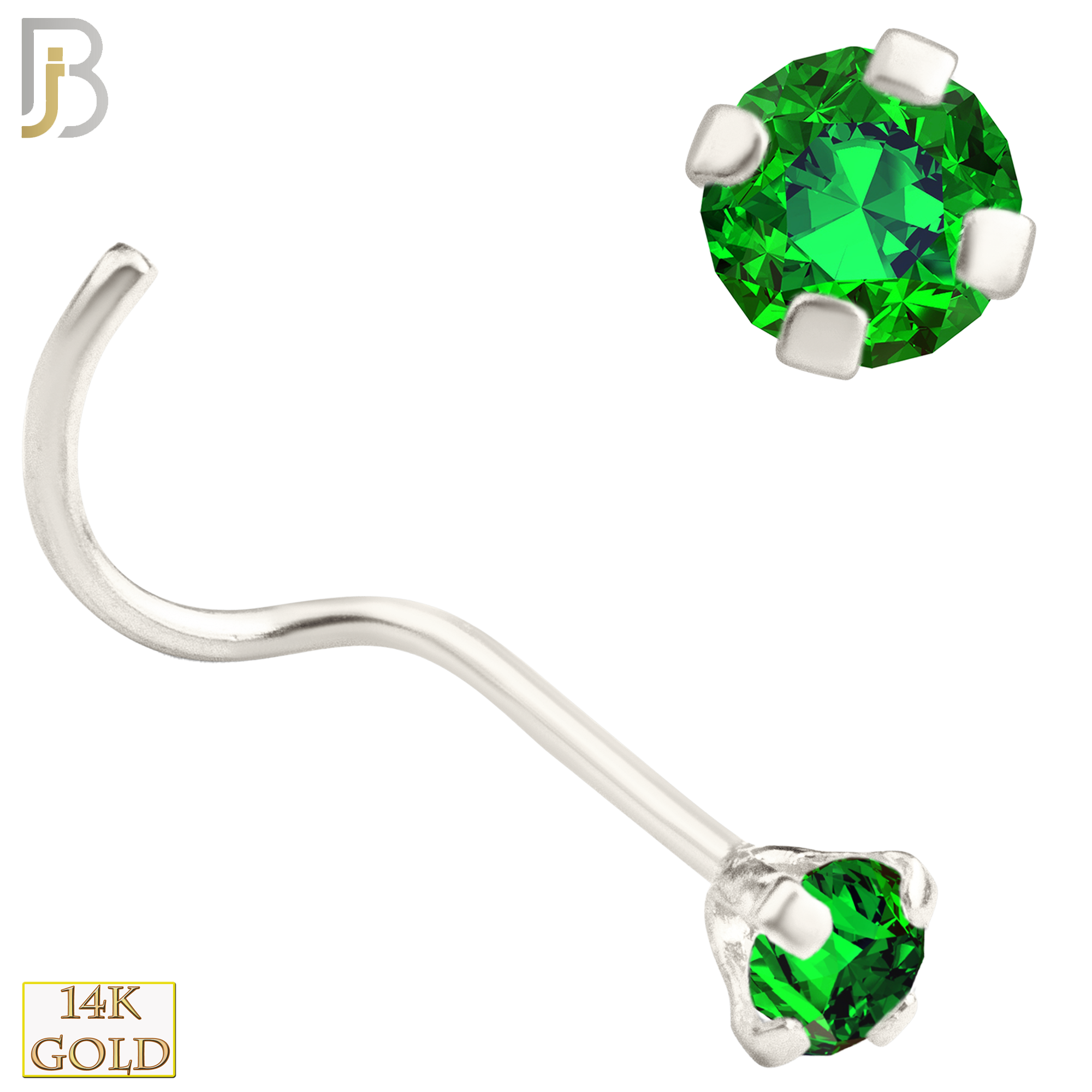 14-NR03CWE - 20g 14k White Gold Nose Screw with Emerald Colored CZ - 2.5mm image
