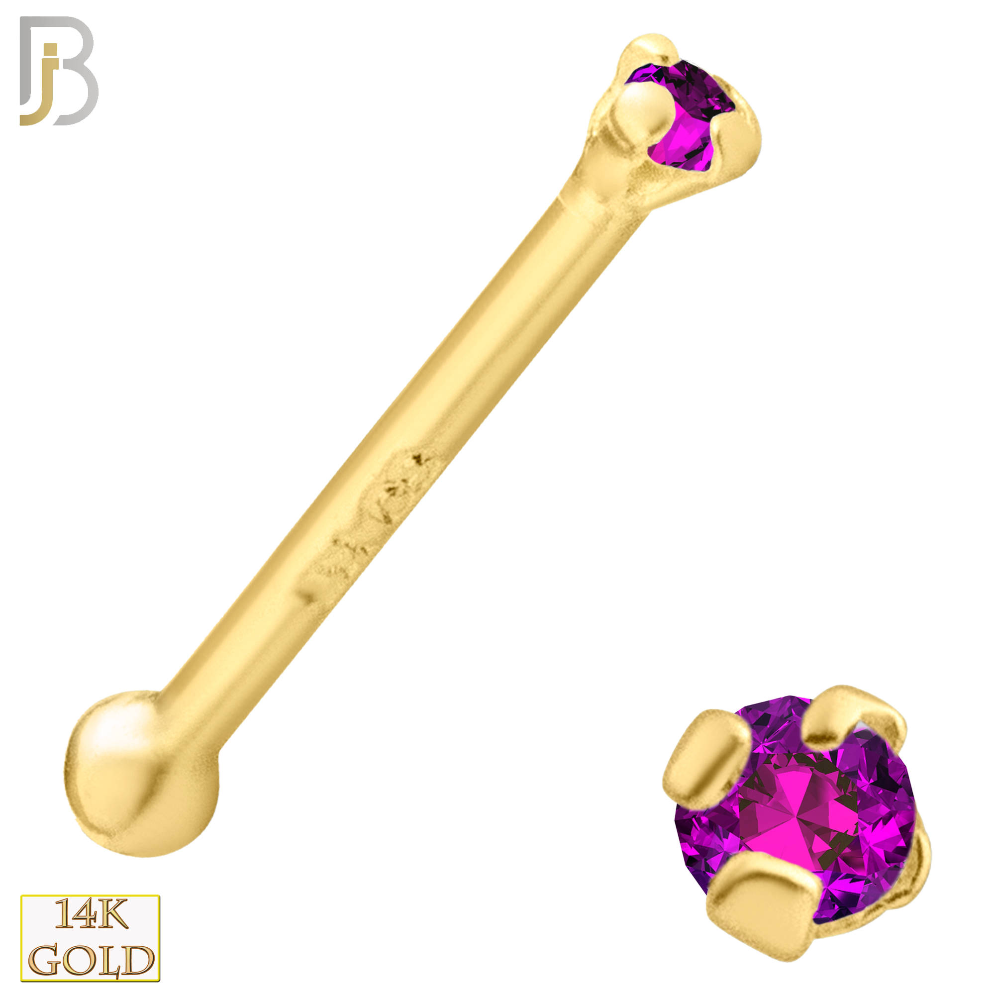 14-NR01YBR-22 - 22g-14k Yellow Gold Nose Bone with Burmese Ruby in Prong Setting - 1.5mm image