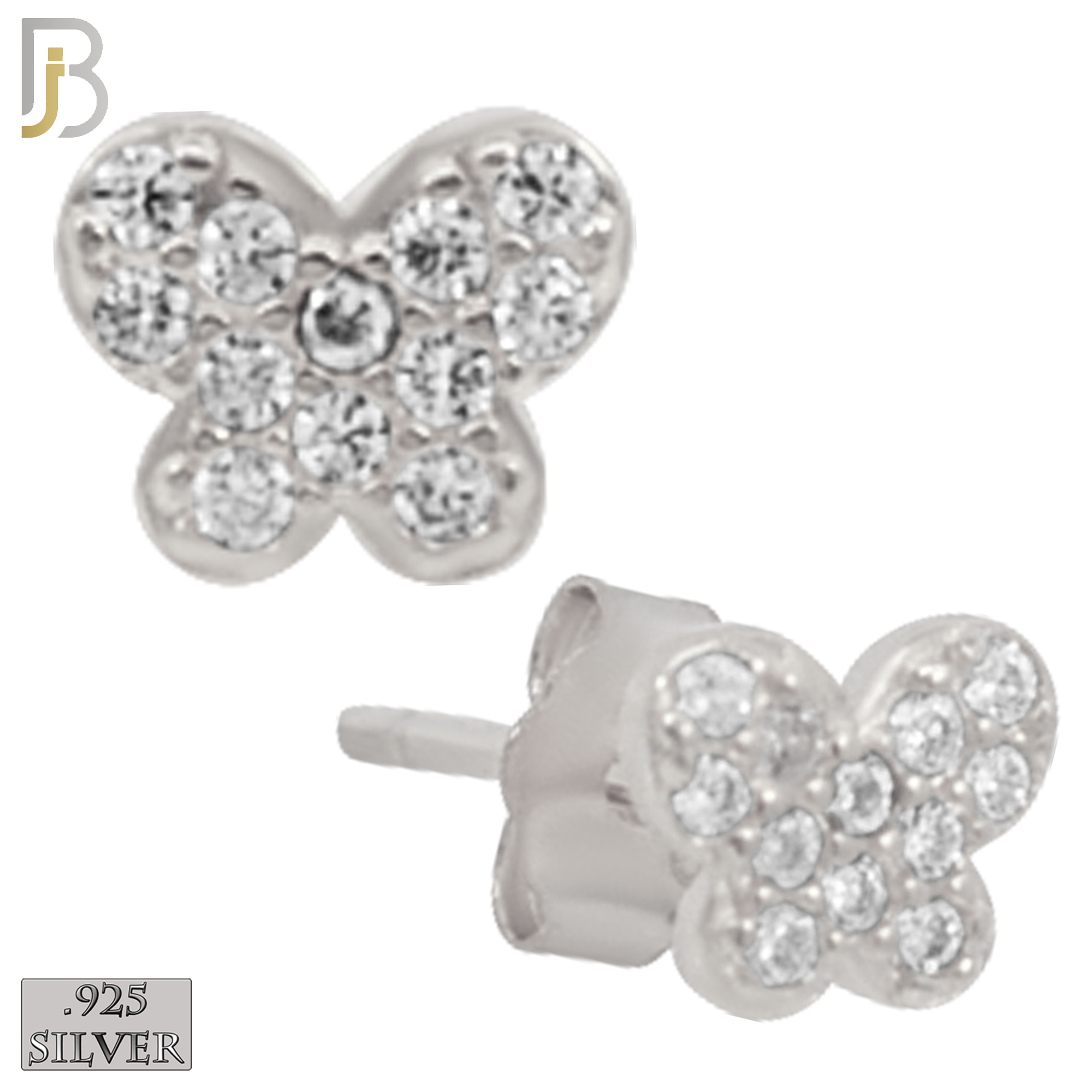 925-ES34 - .925 Sterling Silver Butterfly Zircon Earring Stud image 1