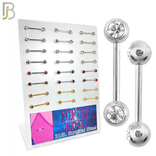 PK-NP01 - 316L Surgical Steel Screw Bezel Setting Ball Zircon Pack of 12 Pairs image 0