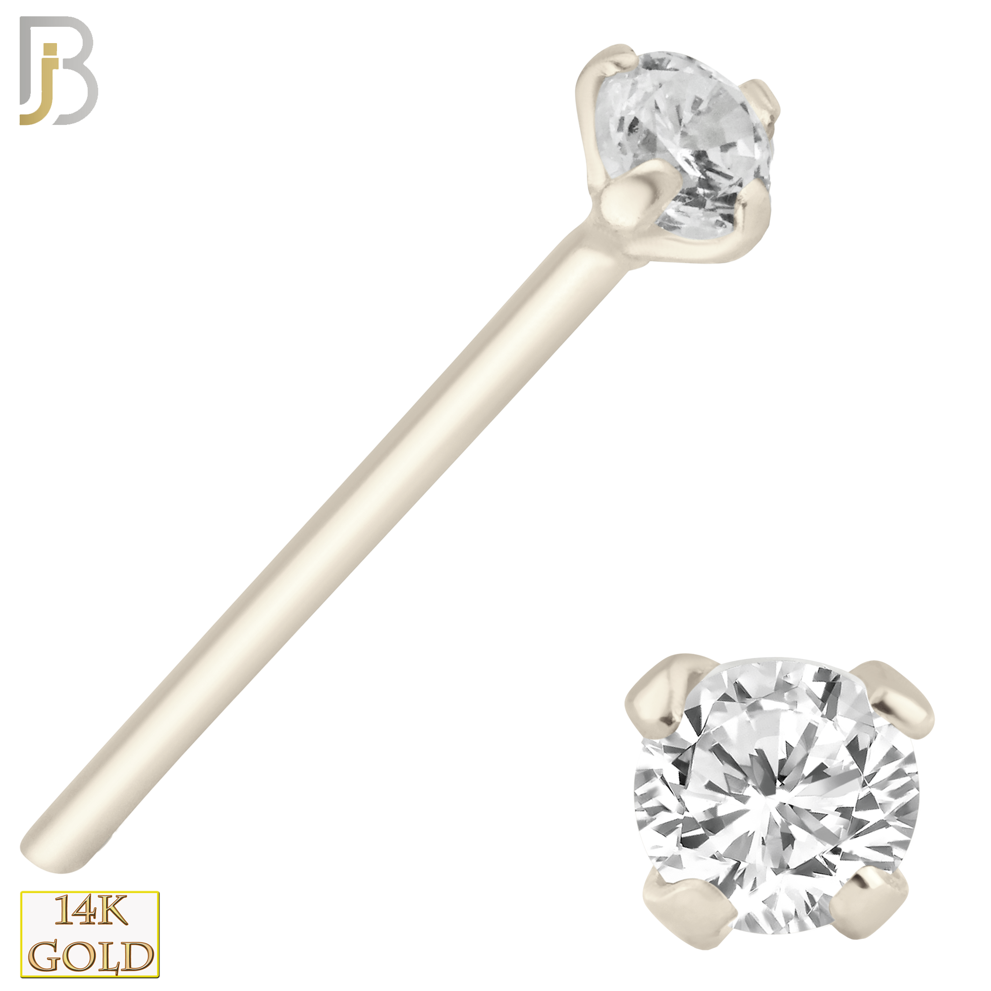 14-NR02CW-22 - 14k Solid White Gold 22g Prong Setting  Round Cubic Zircona Nose Stud Bend-it Yourself, Nose Straight  image 3