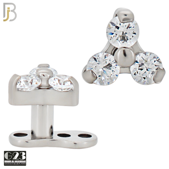 G23-DM21 - G23 Titanium Anchor with Surgical Steel Three Round Clear CZ in Triangle Dermal Top image 0