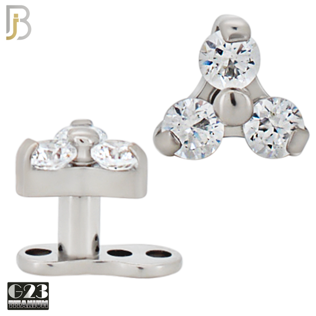 G23-DM21 - G23 Titanium Anchor with Surgical Steel Three Round Clear CZ in Triangle Dermal Top image 0