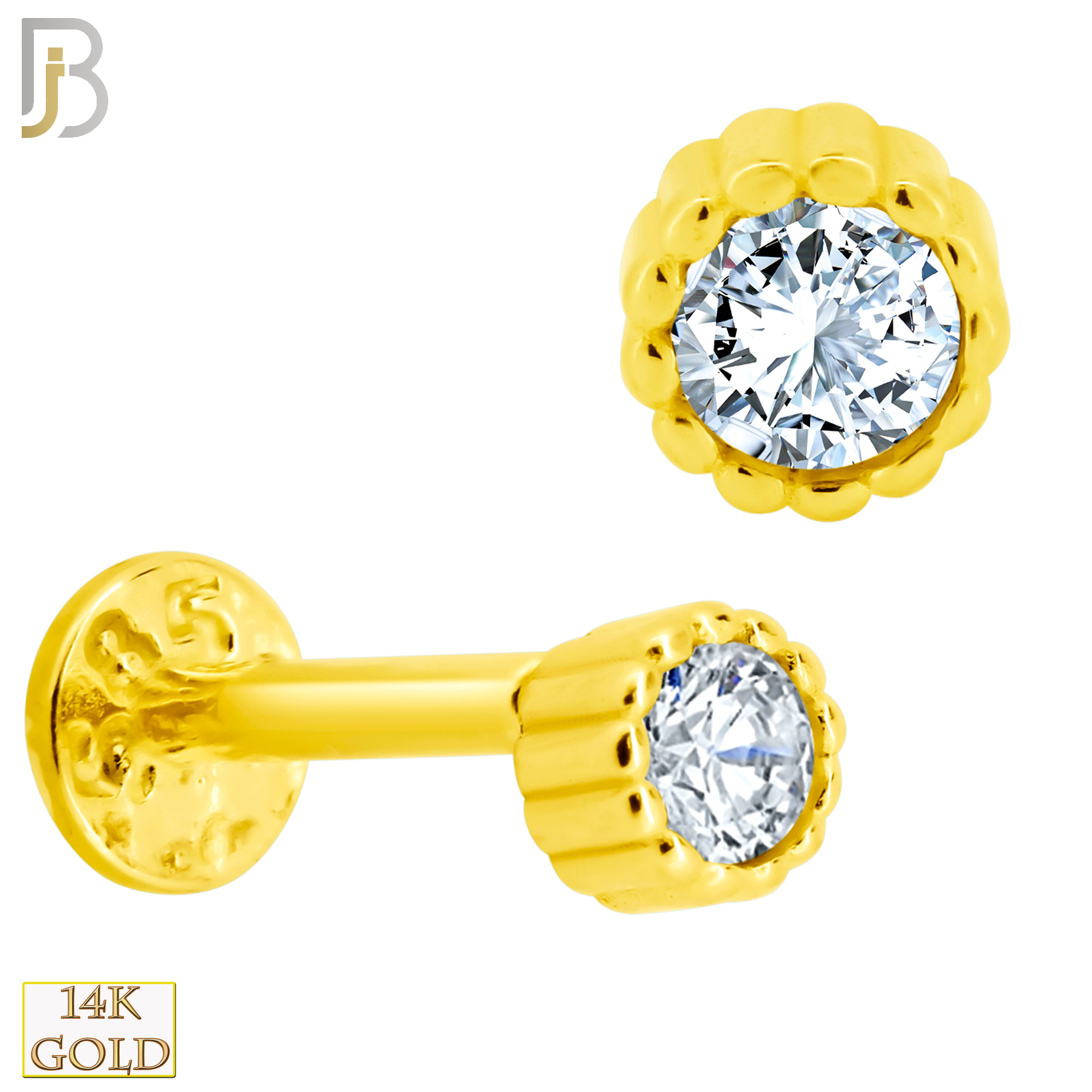 14-LB56 - 14k Yellow Gold 16g Labret with Round CZ Bezel Setting image 1