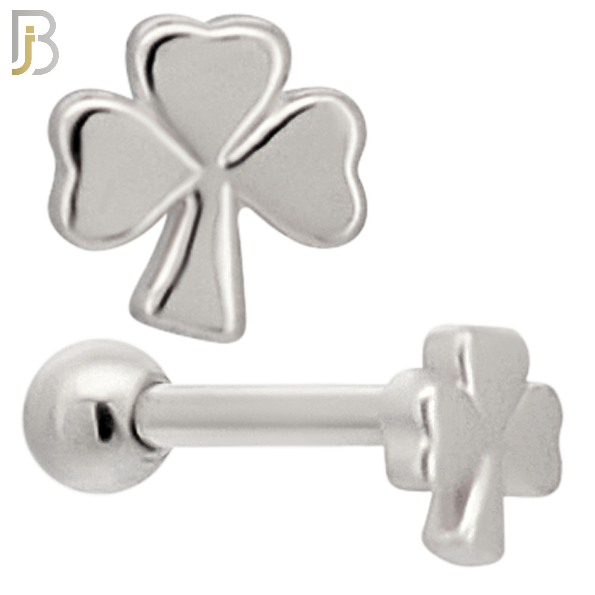 TB57 - 316L Stainless Steel Plain Three Leaf Clover Tragus Barbell Cartilage Piercing Screw Ball Externally Threaded (PACK OF 6) image 1
