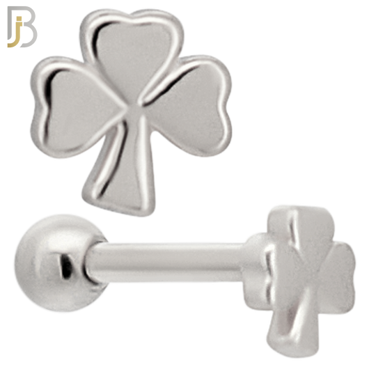 TB57 - 316L Stainless Steel Plain Three Leaf Clover Tragus Barbell Cartilage Piercing Screw Ball Externally Threaded (PACK OF 6) image 1