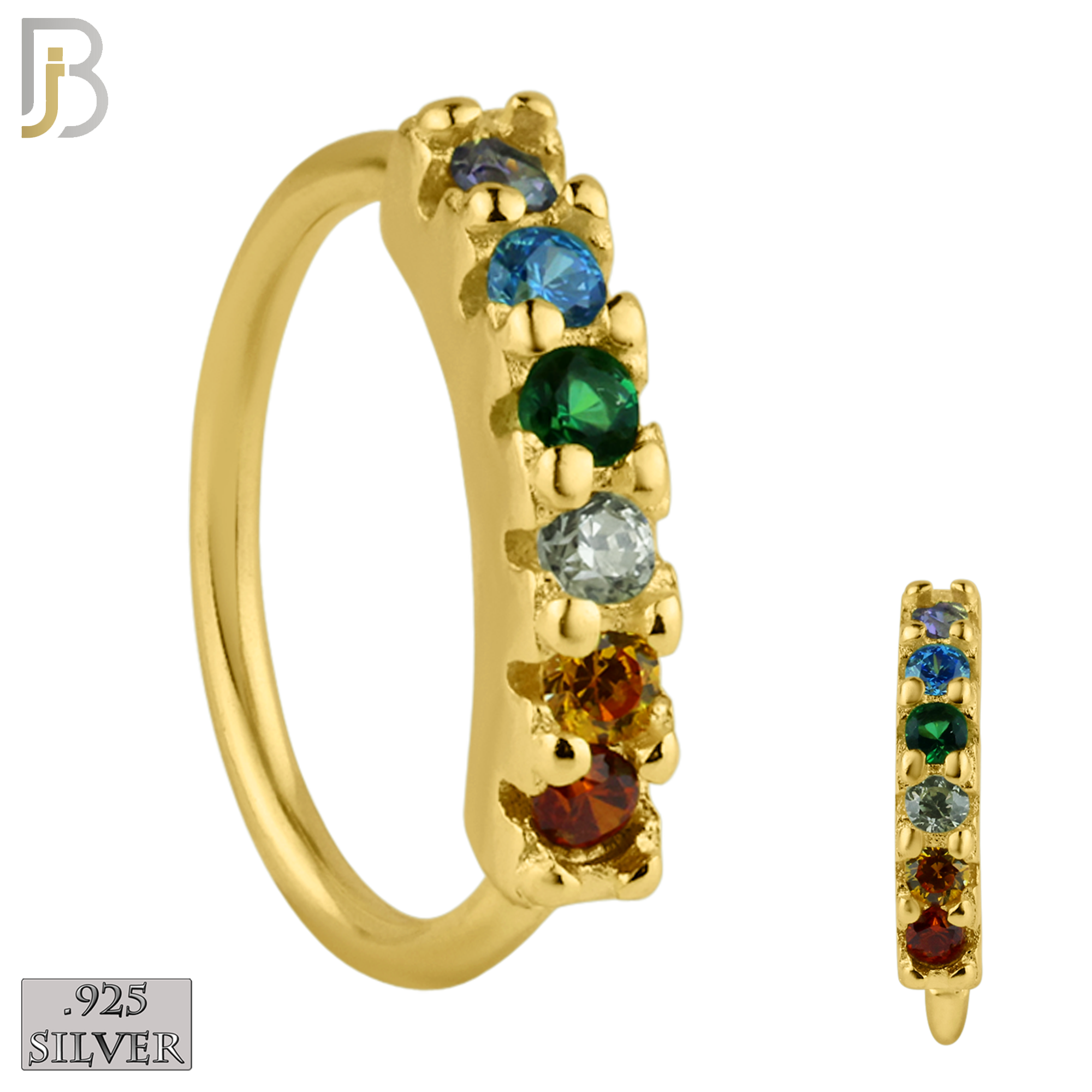 925-CT12 - 925 Sterling Silver wide 22g Thickness 6 Zircon Prong Setting Hoops Piercing (PACK OF 6) image 5