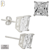 925-ES72-SC - .925 Sterling Silver Rhodium Plated Earring Stud Casting Square Princess Cut Prong Setting Clear Zircon image 7