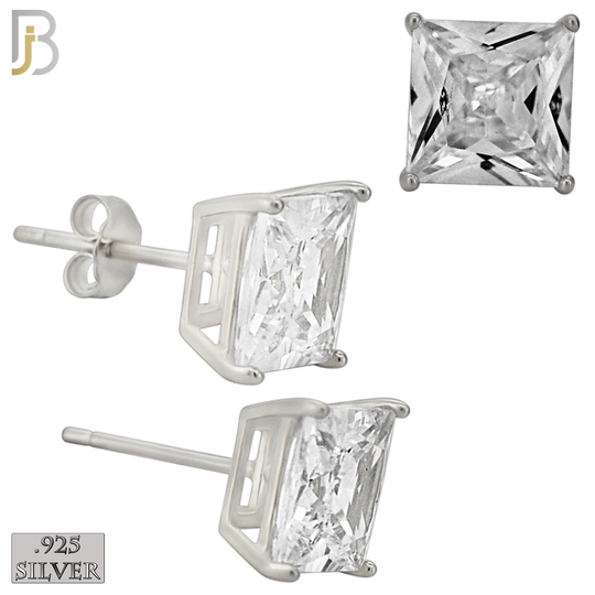 925-ES72-SC - .925 Sterling Silver Rhodium Plated Earring Stud Casting Square Princess Cut Prong Setting Clear Zircon image 7
