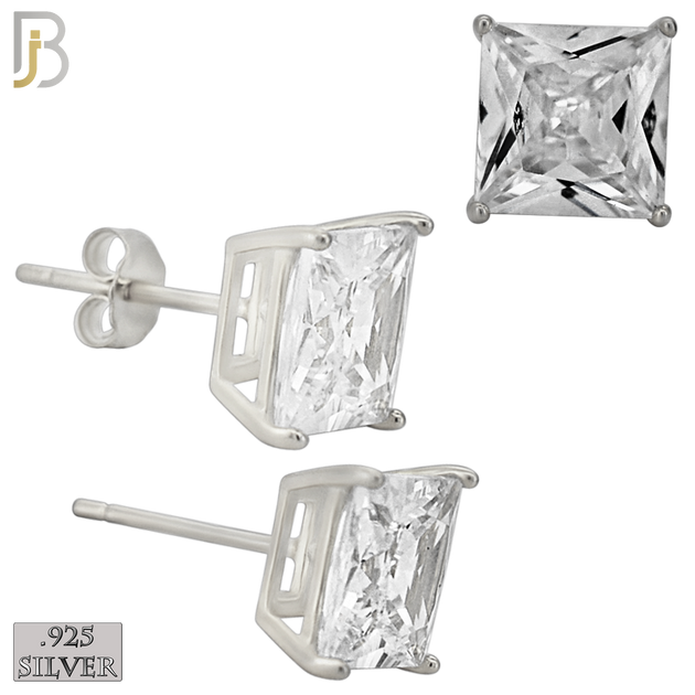 925-ES72-SC - .925 Sterling Silver Rhodium Plated Earring Stud Casting Square Princess Cut Prong Setting Clear Zircon image 7