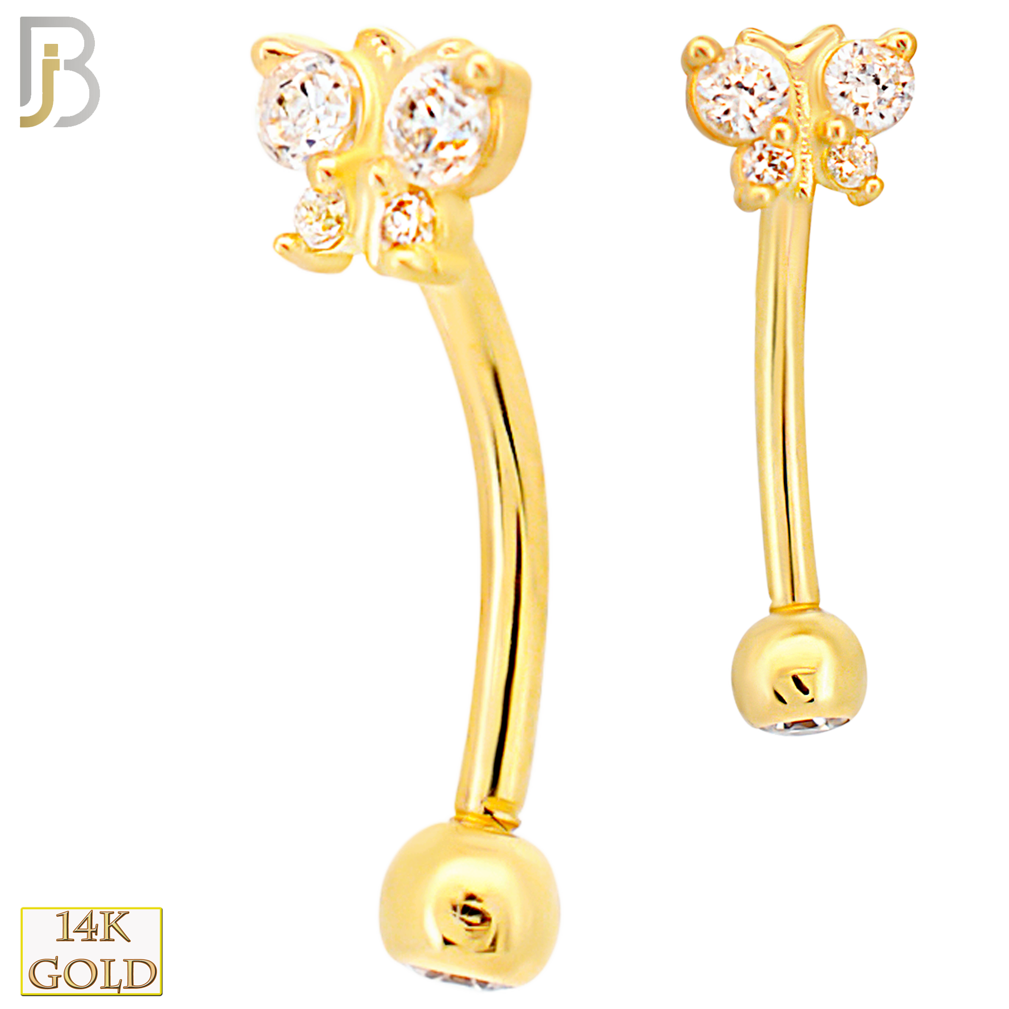 14-EC13 - 14k Yellow Gold CZ Butterfly Eyebrow Barbell Externally Threaded Screw image 0