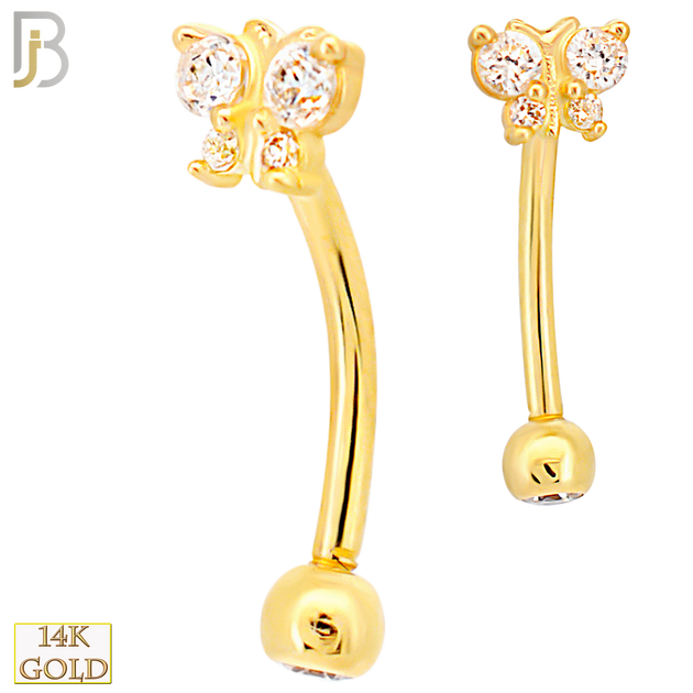 14-EC13 - 14k Yellow Gold CZ Butterfly Eyebrow Barbell Externally Threaded Screw image 0