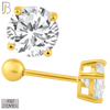 925-ES311-GC - .925 Sterling Silver Gold Plated Screw Ball Back Stud Earrings Casting Prong Setting with Round Clear Zircon image 0