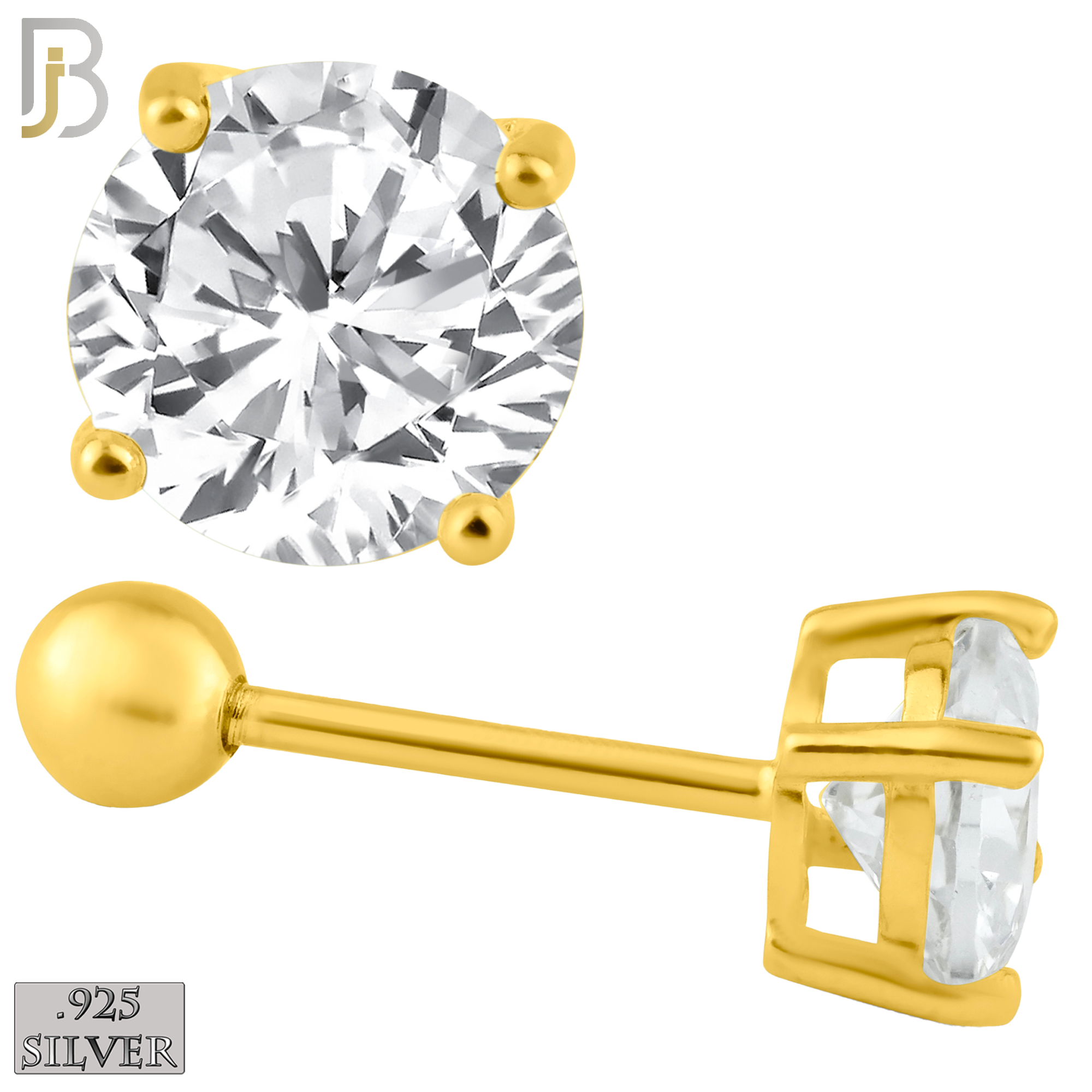 925-ES311-GC - .925 Sterling Silver Gold Plated Screw Ball Back Stud Earrings Casting Prong Setting with Round Clear Zircon image 0