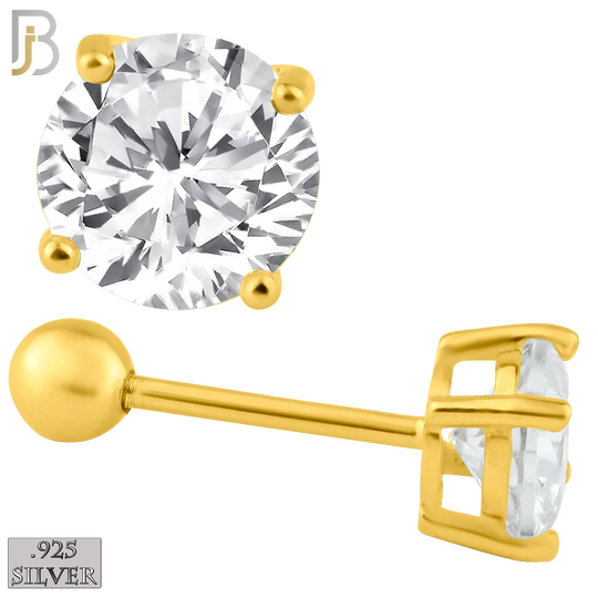 925-ES311-GC - .925 Sterling Silver Gold Plated Screw Ball Back Stud Earrings Casting Prong Setting with Round Clear Zircon image 0