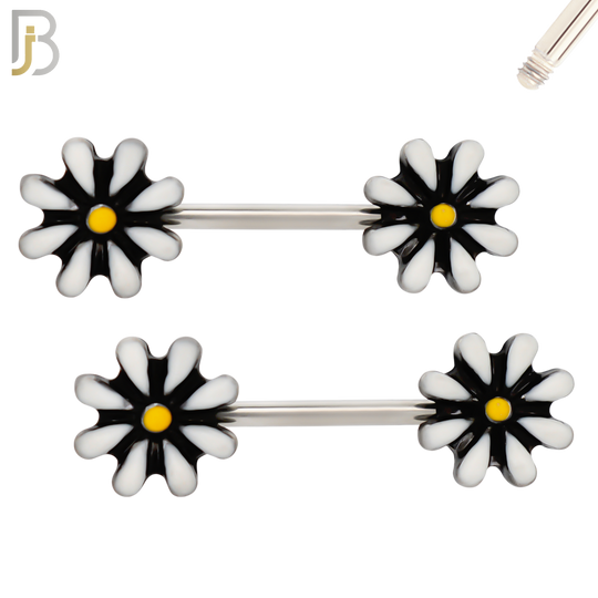 NP08 - 316L Surgical Steel Screw Daisy Design Nipple Ring Piercing image 3