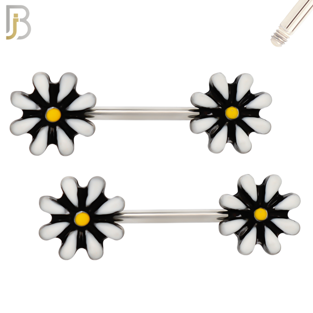 NP08 - 316L Surgical Steel Screw Daisy Design Nipple Ring Piercing image 3