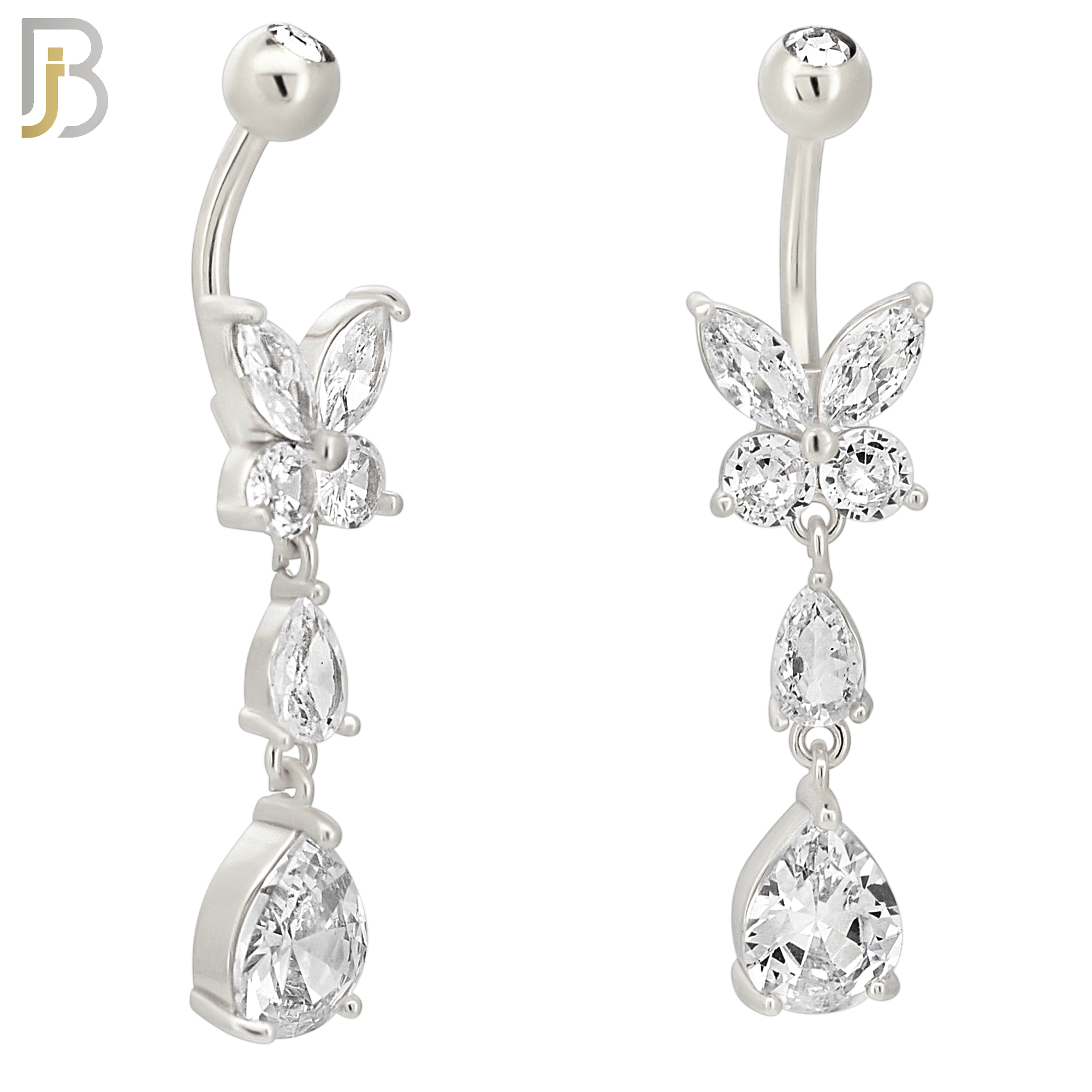 N0123 - Steel - 316L Stainless Steel Butterfly with Pear Shaped CZ with 5mm Screw Ball image 1