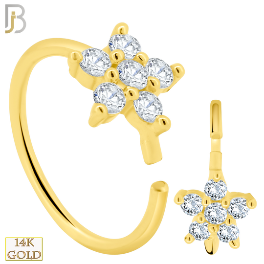 14-CT27C - 14k Solid Gold Five Petal Star Shaped Flower with Cubic Zirconia Hoops image 0