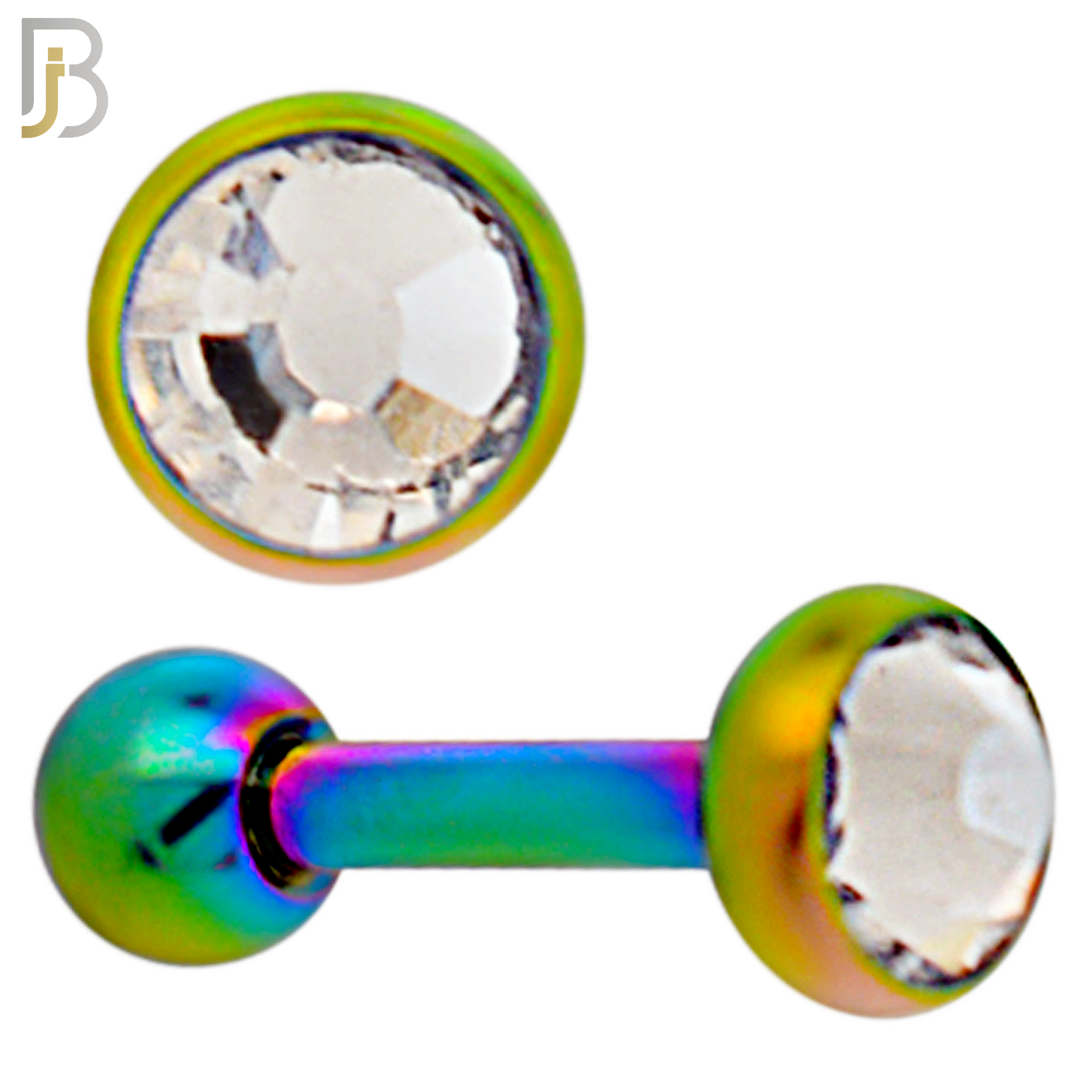TB118RBC -  Multicolor Plated Clear CZ 316L Stainless Steel Bezel Tragus/Cartilage Barbell (PACK OF 6) image 2