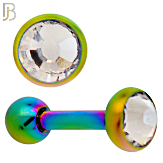 TB118RBC -  Multicolor Plated Clear CZ 316L Stainless Steel Bezel Tragus/Cartilage Barbell (PACK OF 6) image 2