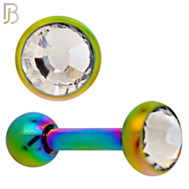 TB118RBC -  Multicolor Plated Clear CZ 316L Stainless Steel Bezel Tragus/Cartilage Barbell (PACK OF 6) image 2