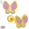 925-ES430 - Screw Ball Back - .925 Sterling Silver Pink & White Enamel Butterfly Earrings Stud image 1