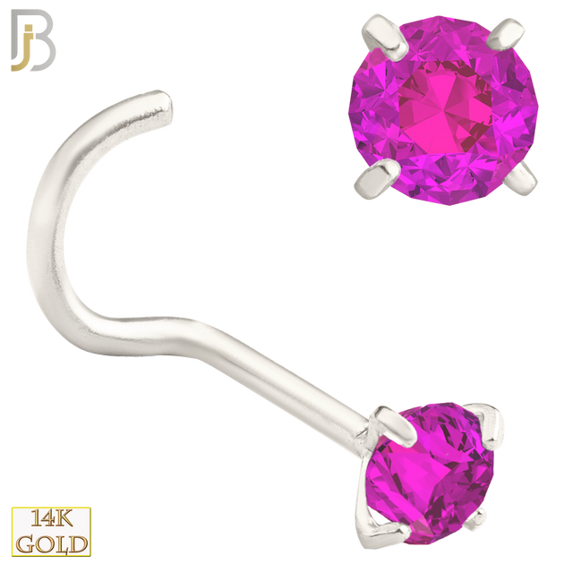 14-NR03CWP - 20g 14k White Gold Nose Screw with Pink Colored CZ - 3mm image