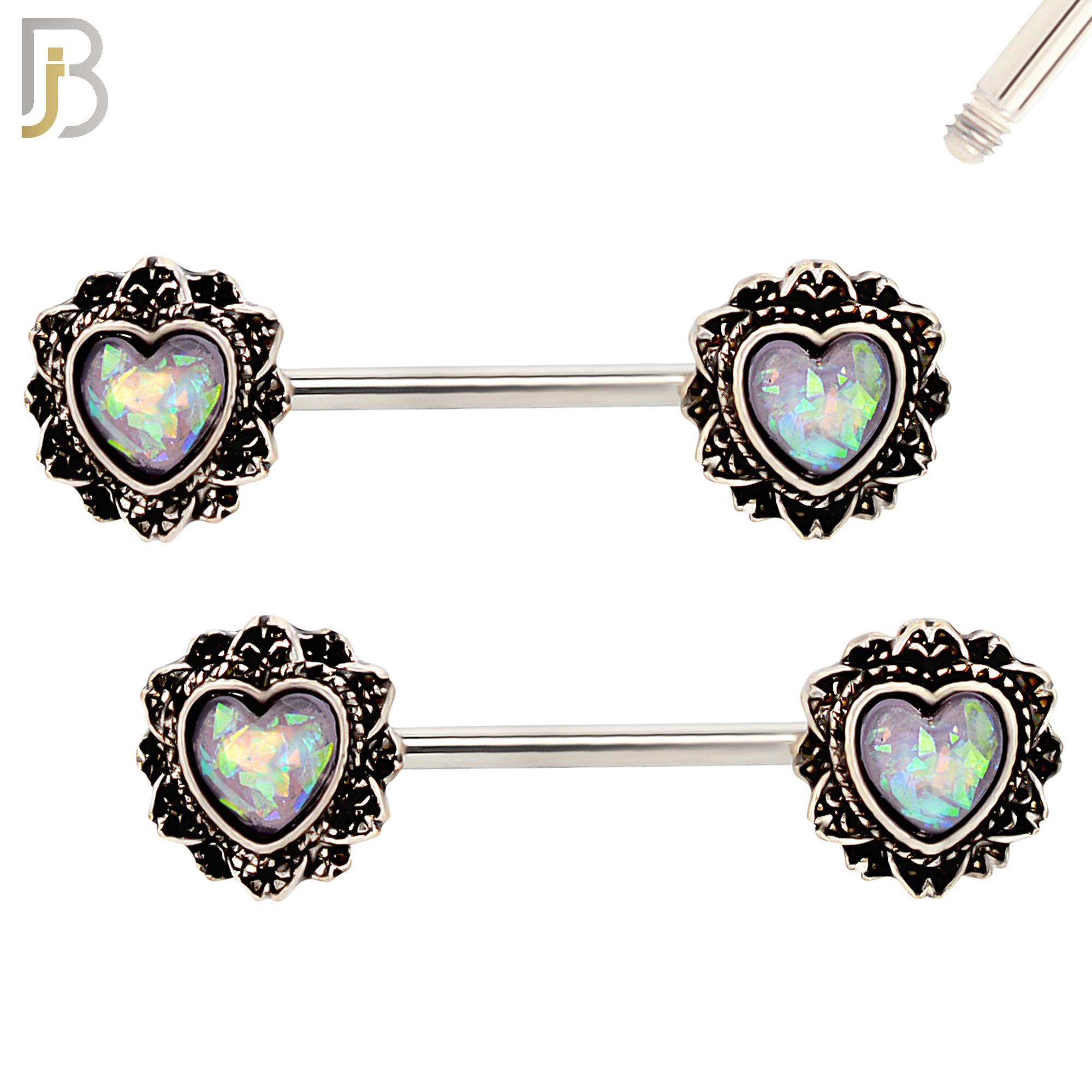 NP17 - 316L Surgical Steel Screw Heart Opal Nipple Ring Piercing image 2