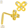 14-NR100L - 14K Solid Gold Butterfly LShape Nose Ring with Cubic Zirconia - Yellow Gold image