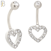 NB16 - 316L Stainless Steel Heart  Zircon  Banana Belly Navel Ring image 1