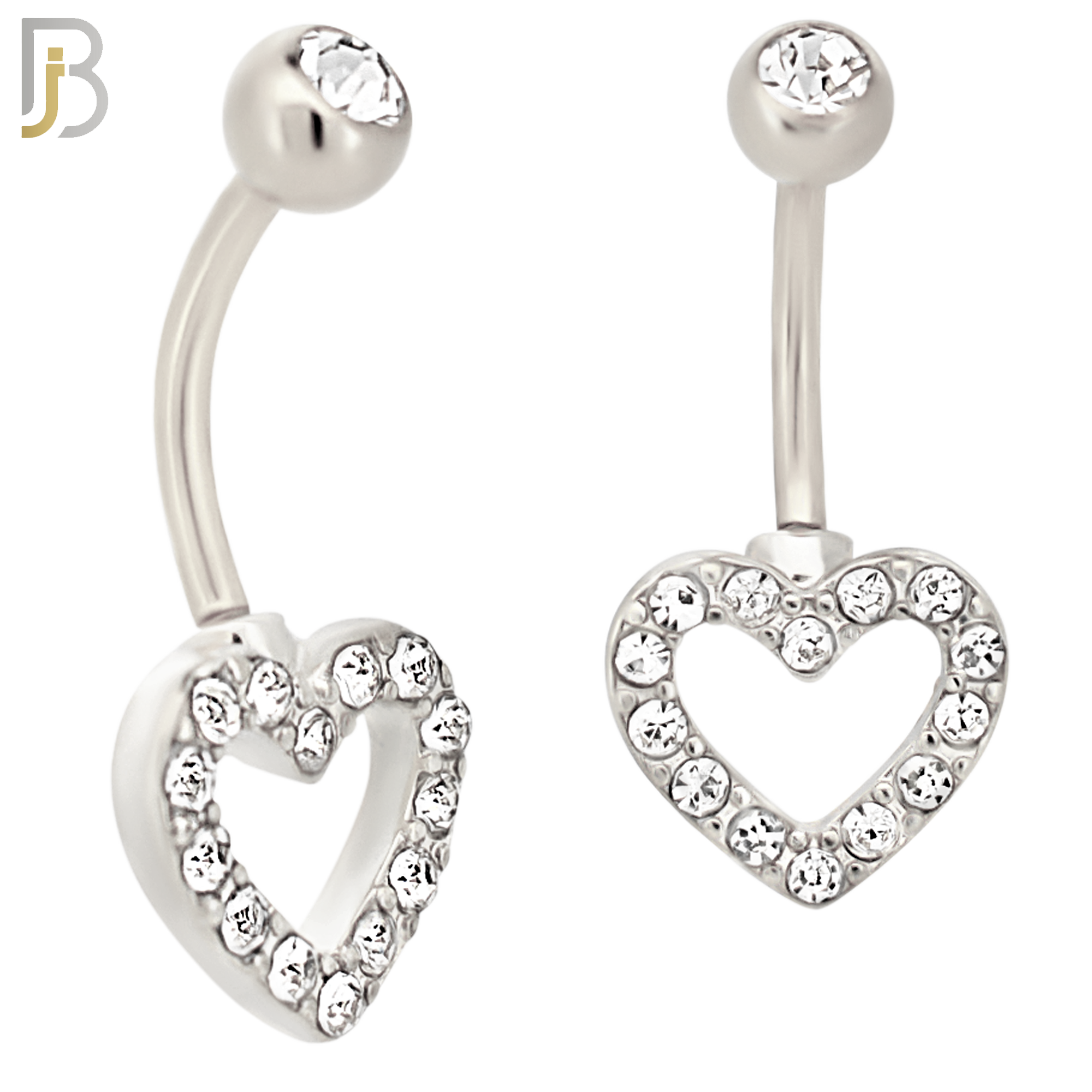 NB16 - 316L Stainless Steel Heart  Zircon  Banana Belly Navel Ring image 1