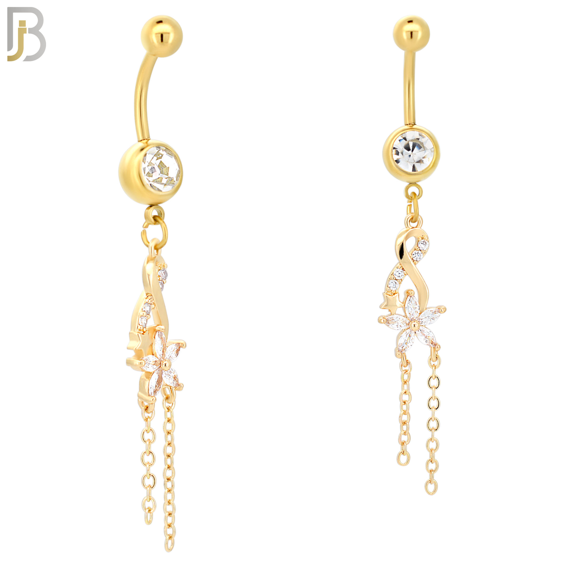 N030 - 316L Stainless Steel Dangling Infinity with Flower Zircon Design Belly Ring with 5mm Screw Ball image 3