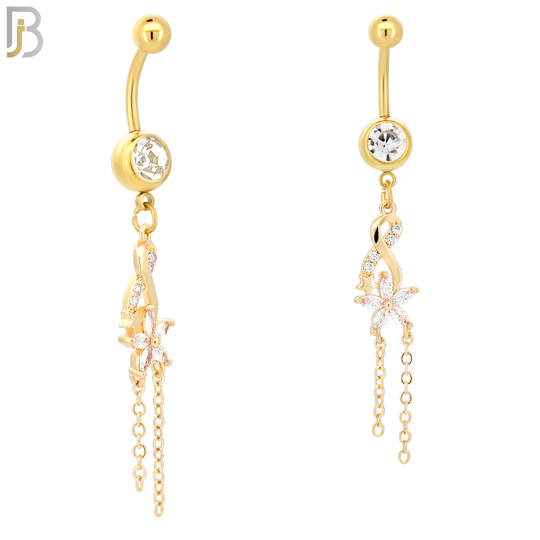 N030 - 316L Stainless Steel Dangling Infinity with Flower Zircon Design Belly Ring with 5mm Screw Ball image 3