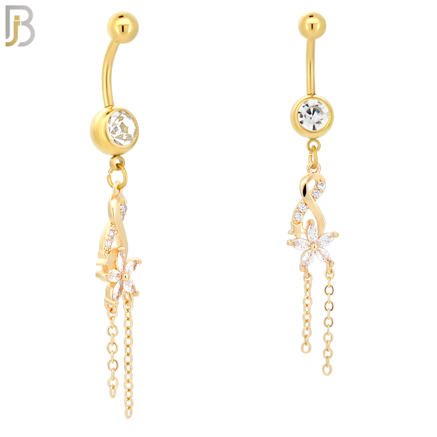 N030 - 316L Stainless Steel Dangling Infinity with Flower Zircon Design Belly Ring with 5mm Screw Ball image 3